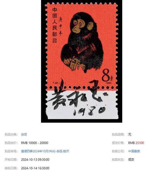 猴票1980单枚盖戳现价