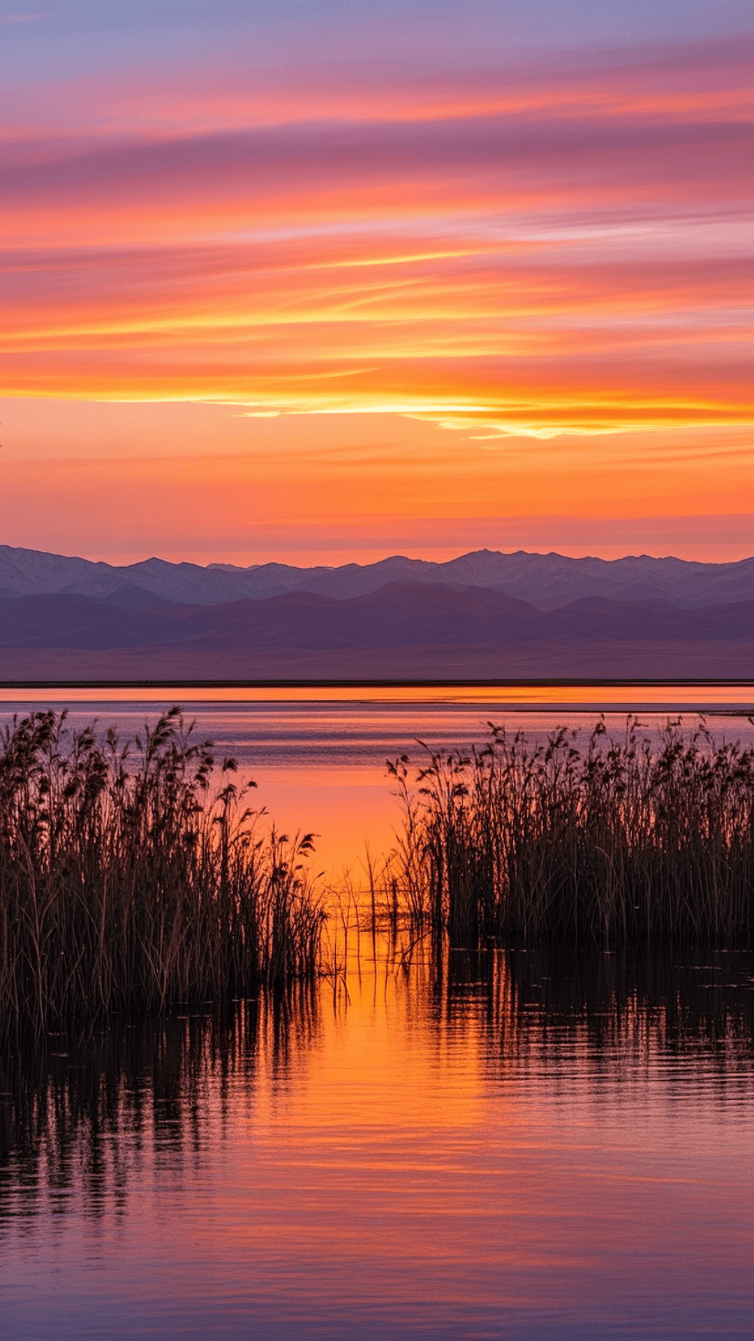 湖畔晚霞,梦幻画卷