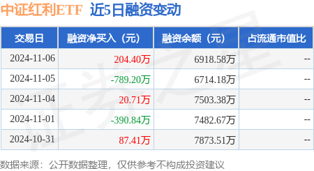 中证红利ETF：11月6日融资买入1157.56万元，融资融券余额6918.58万元