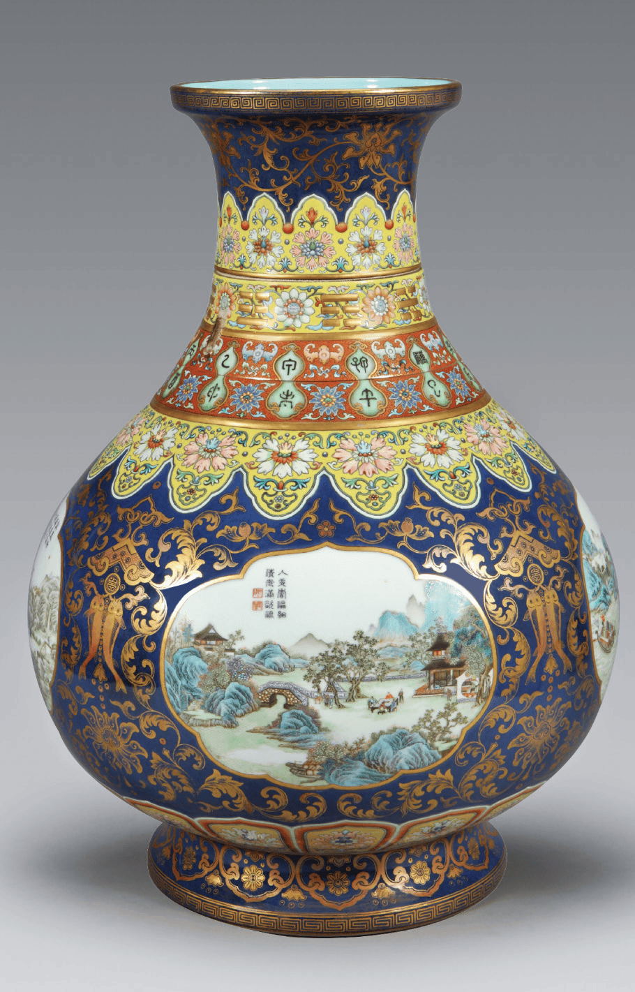 中国　染付　福寿紋方瓶　大清乾隆年製銘　送料込み0713 清乾隆御制洋彩蓝地锦上添花福寿万年甲子转心笔筒赏析| 中贸圣佳