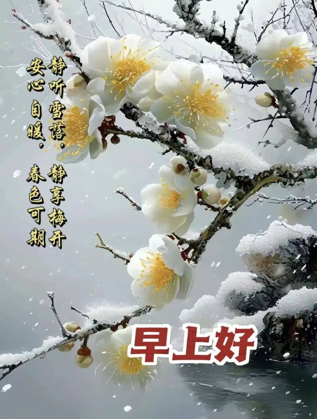 初雪早上好图片图片