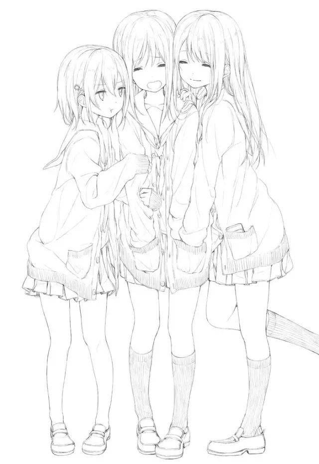 黑白线稿,手绘素材:超多可爱少女