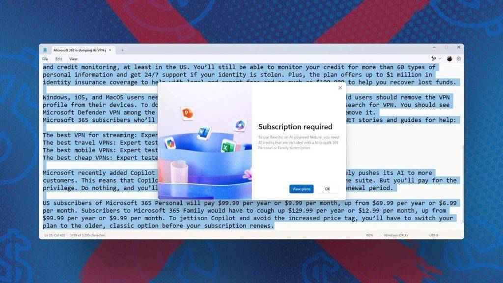 微软 Win10/Win11记事本、画图应用首设付费墙，AI功能需订阅解锁