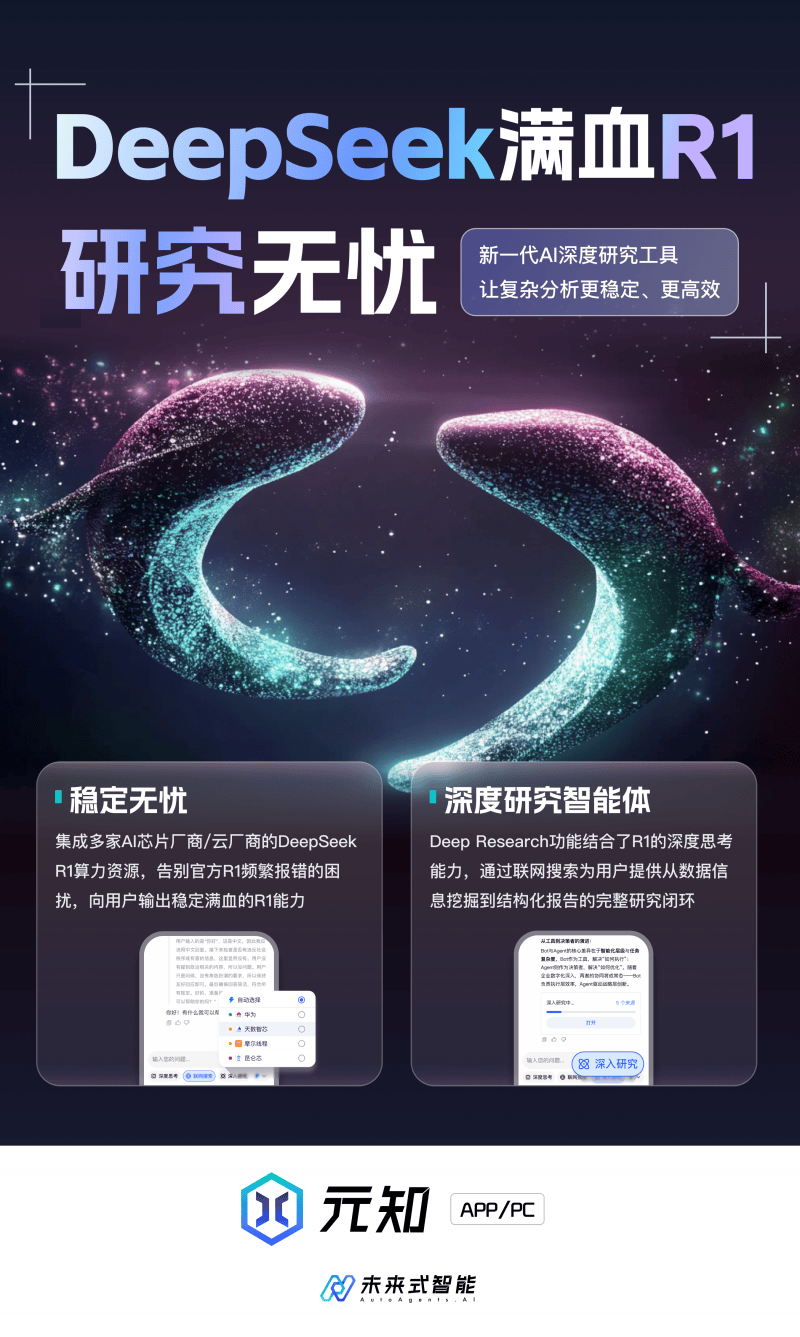 搭载国内首个Deep Research功能，未来式智能（Autoagents）推出元知平台让用户零门槛免费用满血DeepSeek