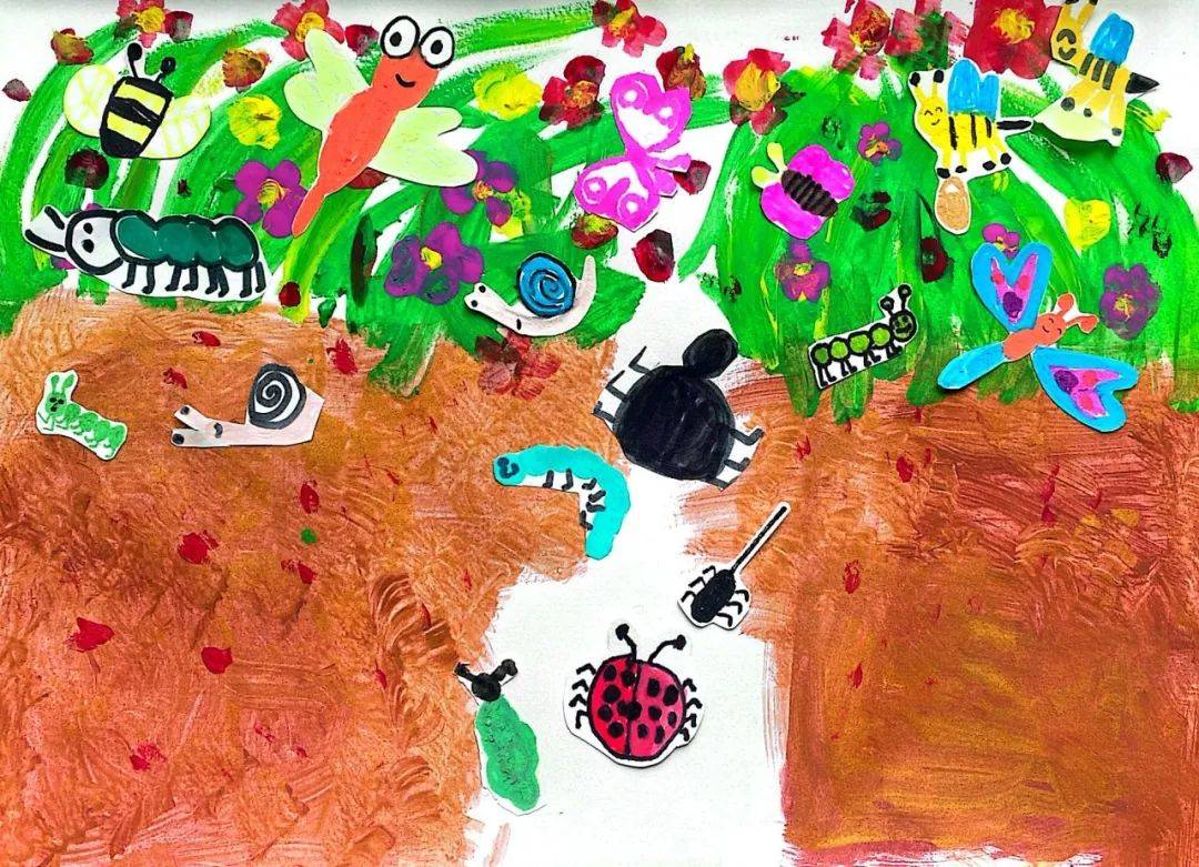 作品吧《动物们睡醒啦》大一班部分幼儿合作画《树叶昆虫舞会》大二班