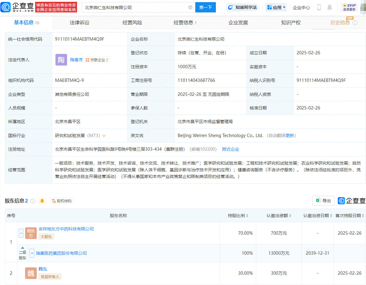 瑞康医药新设科技公司，含健康咨询服务业务