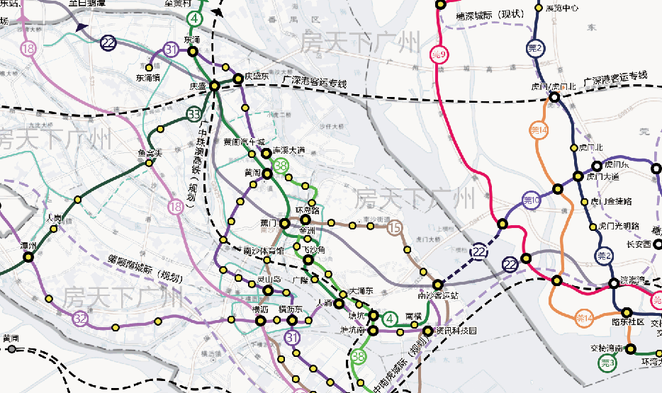 芳村至白云机场城际铁路(也就是广州地铁22号线北延段)在建中,预计