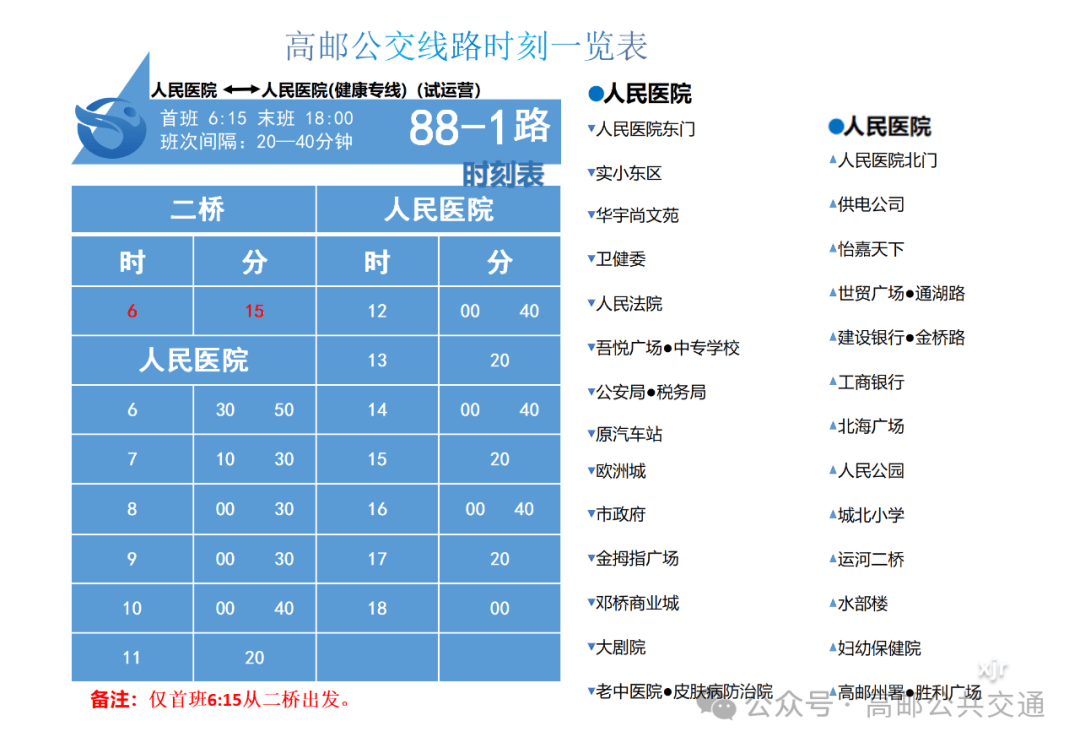 高邮夏季公交线路时刻表!