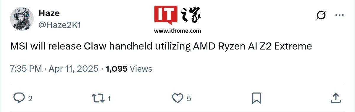 微星被曝将推 AMD 锐龙 AI Z2 Extreme 处理器版 Claw 掌机