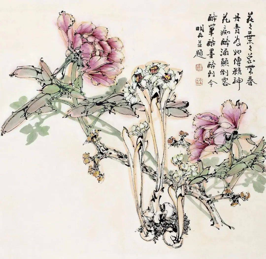 曹明冉双勾牡丹,笔如其人,线如其魂