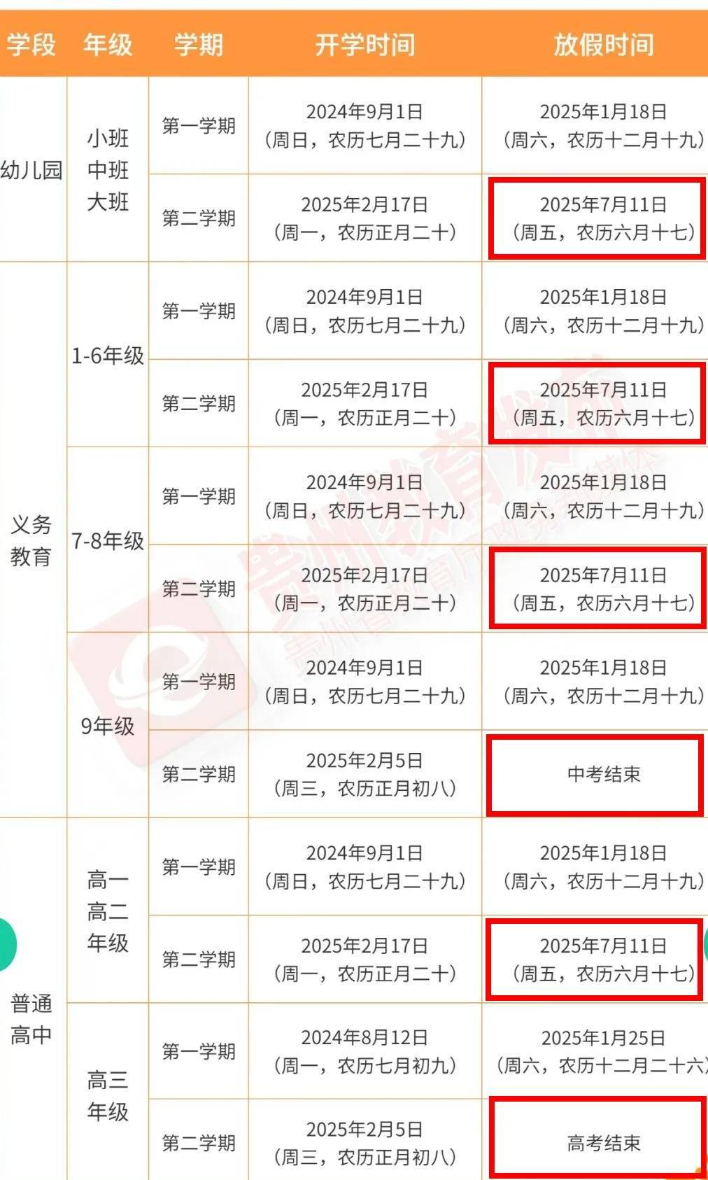 贵州中小学2025暑假放假时间安排→