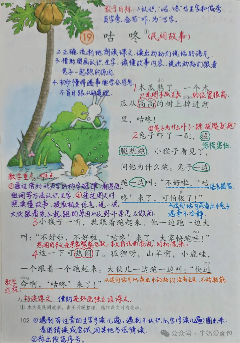 一年级下册语文,第八单元阅读19《咕咚》课堂笔记 课堂解析,收藏预习