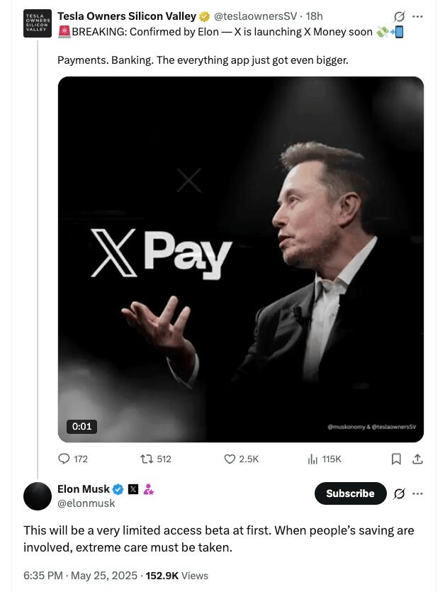 效仿微信支付？马斯克确认很快推出“X Money”