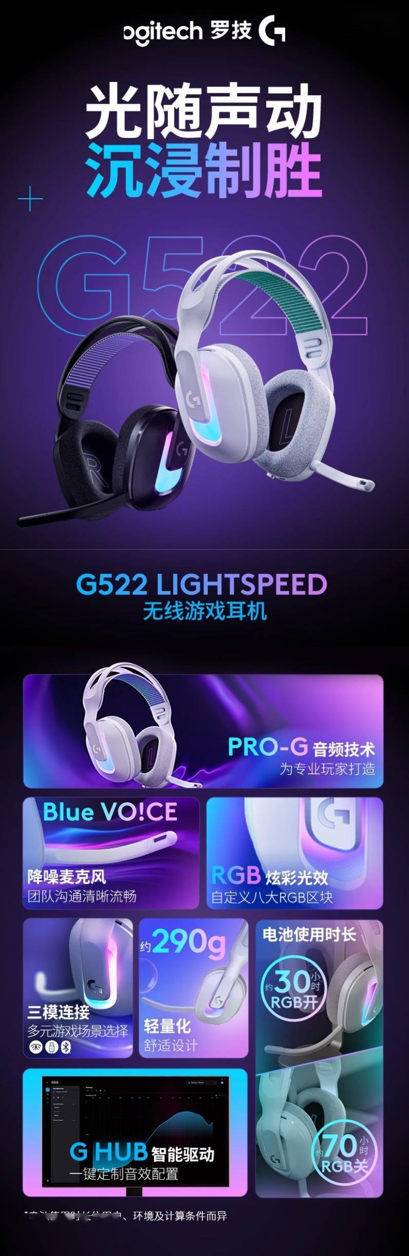 罗技 G522 三模无线游戏耳机国行上架，1099 元