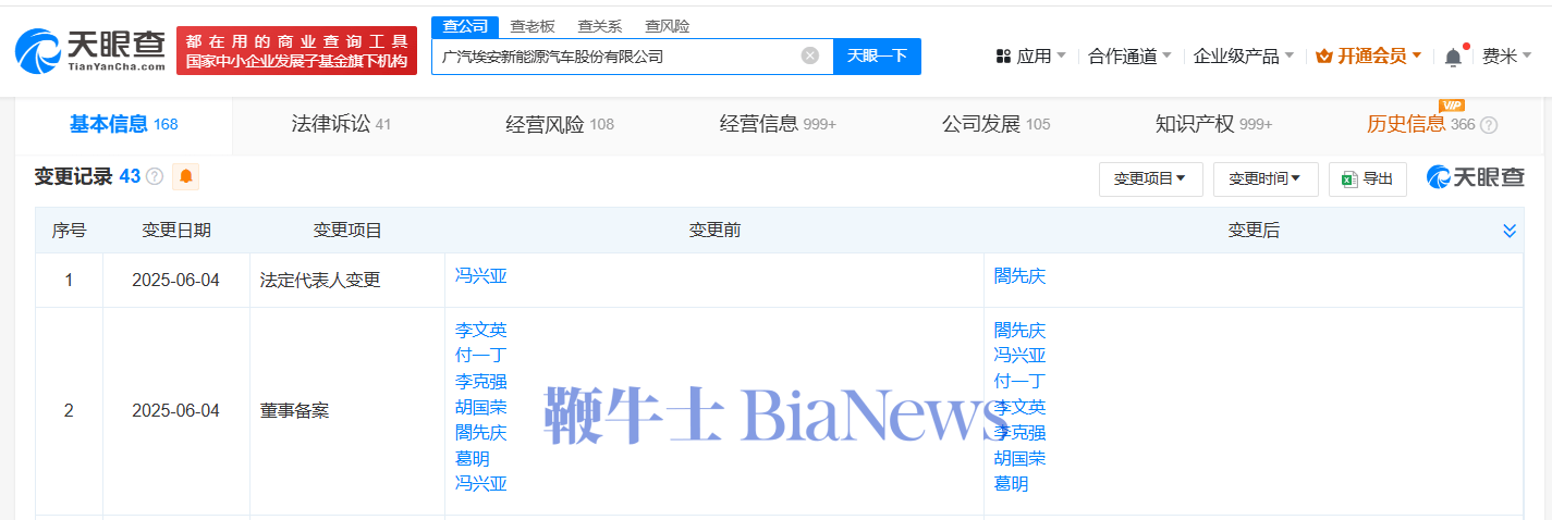 冯兴亚卸任广汽埃安董事长，由閤先庆接任