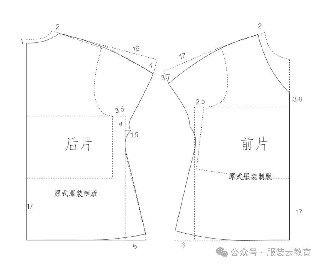 法式鸡心领落肩袖t恤纸样裁剪图