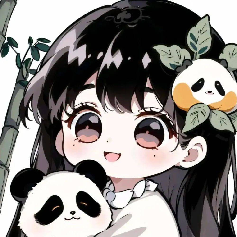 可爱动漫女生抱熊猫头像图片8张,暖心治愈!