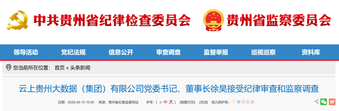 云上贵州大数据（集团）有限公司董事长徐昊被查