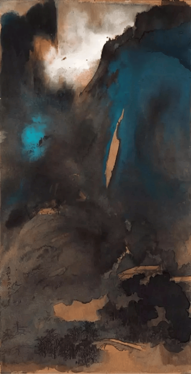 张大千 幽谷图 1970年张大千的泼墨泼彩山水打破了过去山水创作以线为