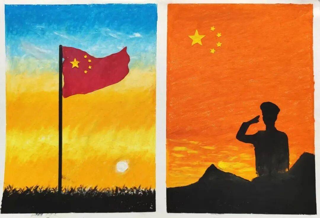 诠释"目光所致皆华夏,五星闪耀皆信仰"的坚定信念;右侧则刻画军人敬礼
