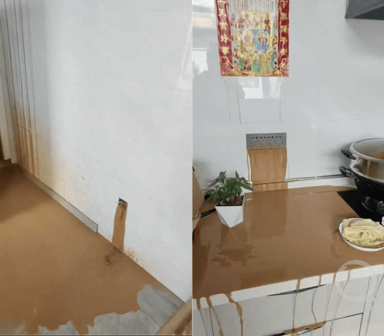山西一居民家中插线孔流出泥浆形成“泥浆瀑布”，当事人：附近施工压坏下水道；当地回应：和户主进行了沟通，正在有序处理当中