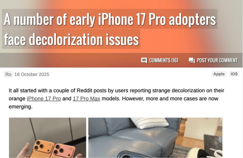 你的iPhone 17 Pro褪色了吗？外媒曝其存在机身褪色问题