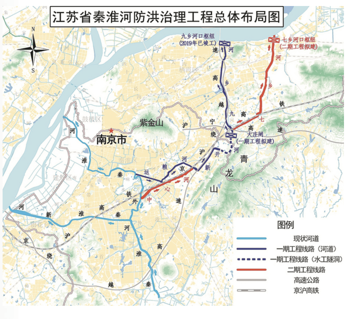 秦淮东河规划分两期建设,一期先打通运粮河至九乡河,二期再连接七乡河