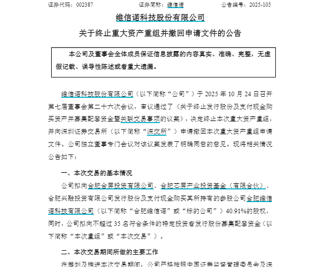历时近三年,002387重大资产重组终止