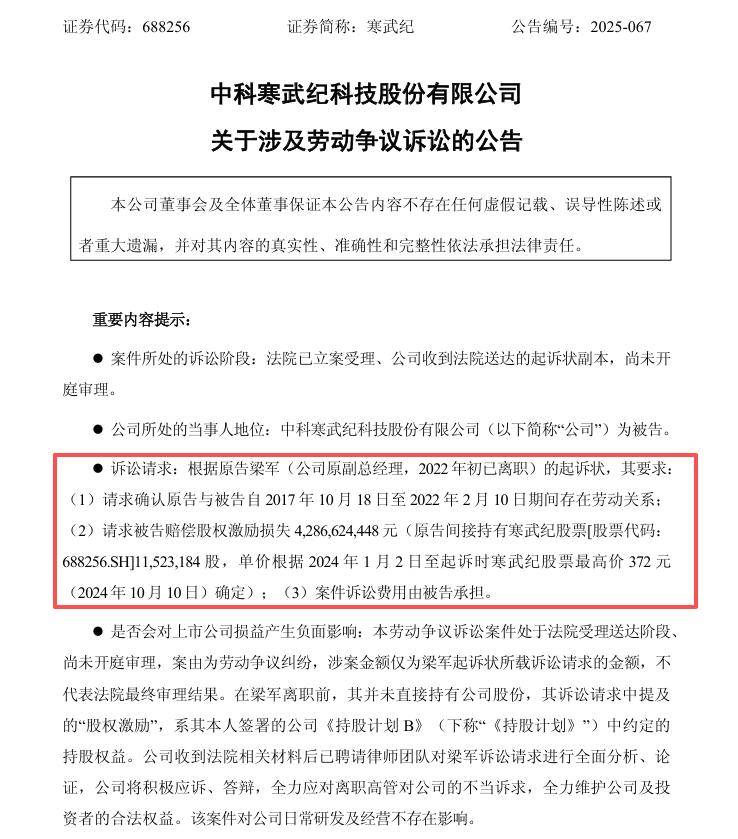 索赔近43亿,前CTO把寒武纪告了