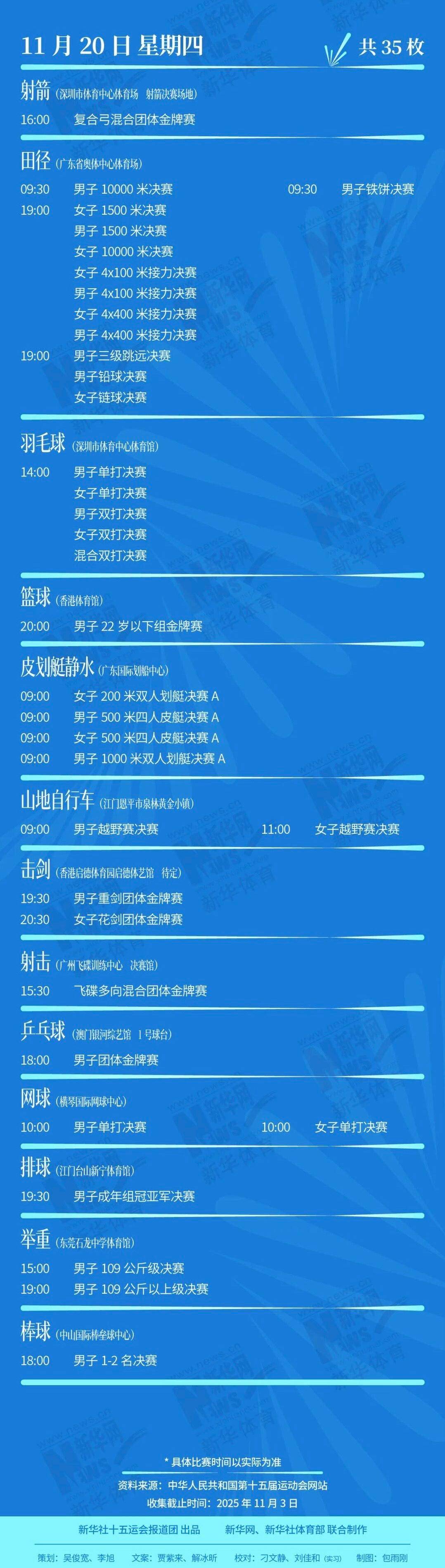 十五运会11月20日观赛指南
