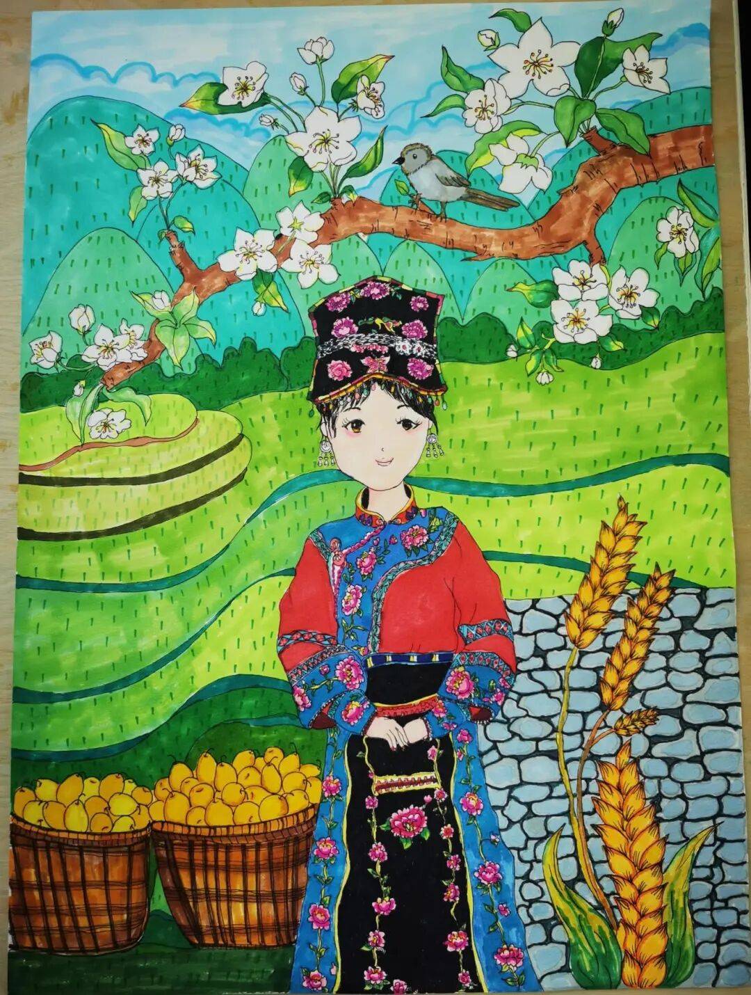 四川省威州民族师范学校附属小学校 文橙澜少年绘山河绘画作品