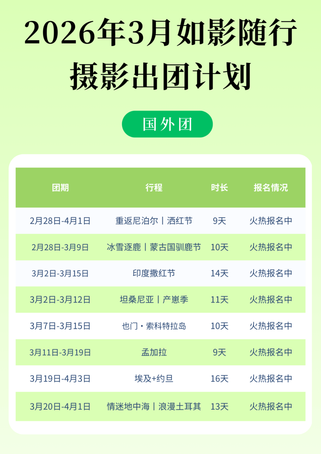 2026年3月如影随行国外团摄影路线汇总_行程_图片_深度