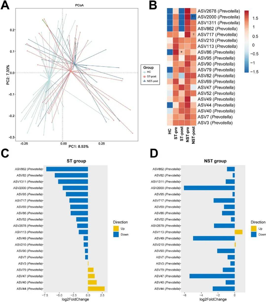 prevotella及bacteroides显著富集并且prevotella相对丰度与疾病关键