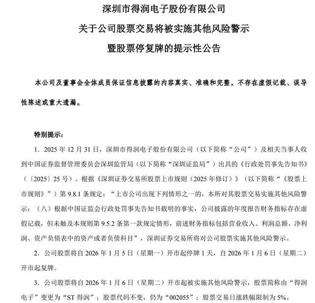 多期财报存在虚假记载 得润电子及责任人面临逾2000万元罚款(图1)