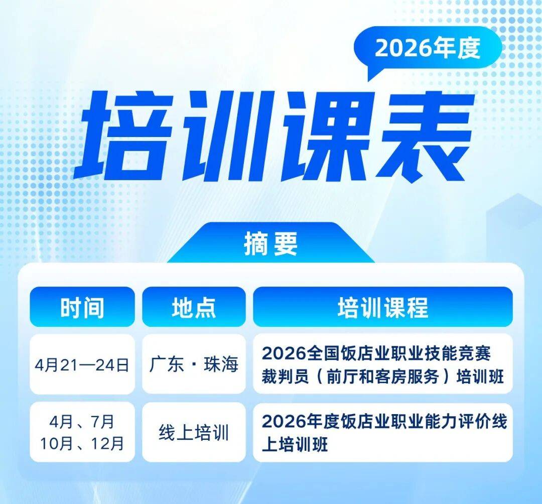 培训课表 | 2026全国饭店业职业技能竞赛裁判员、职业能力评价培训班报名启动！_相关