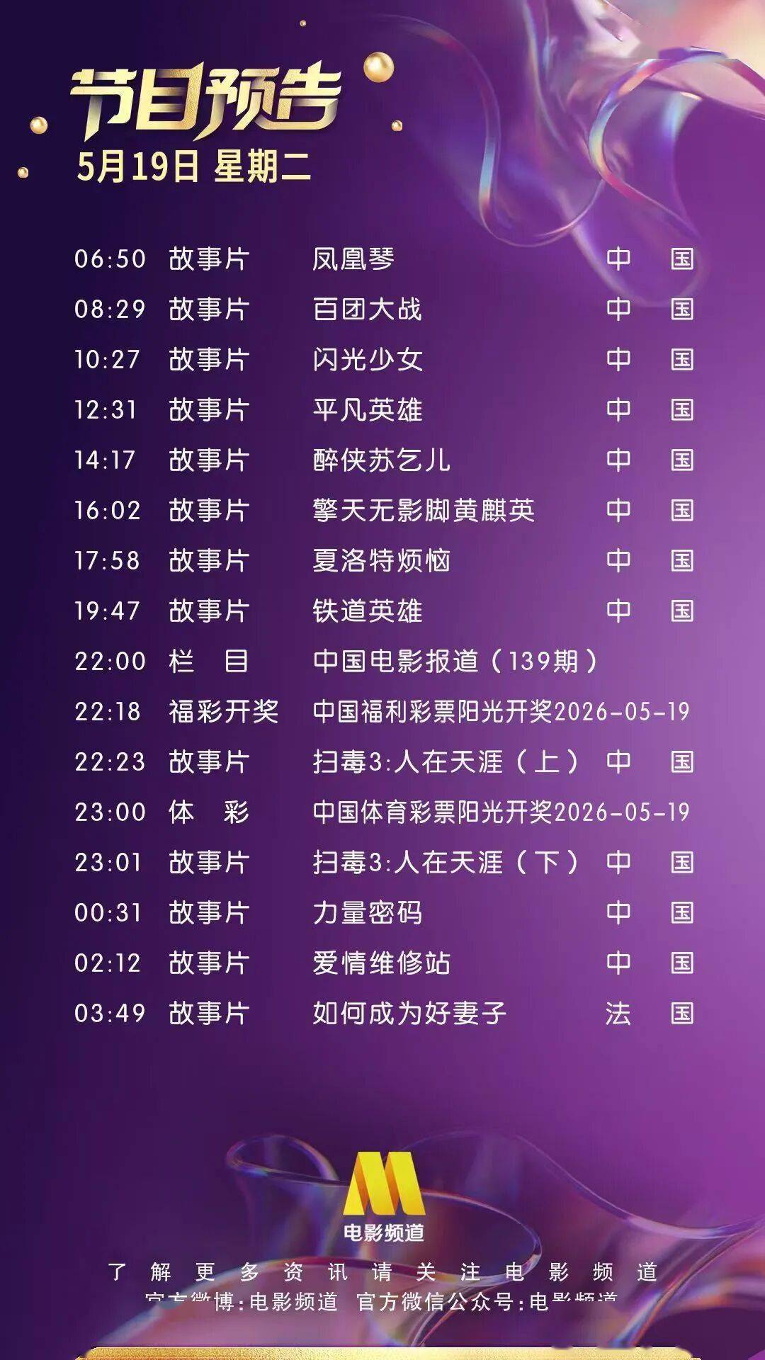 5月19日（星期二）CCTV6节目预告封面图