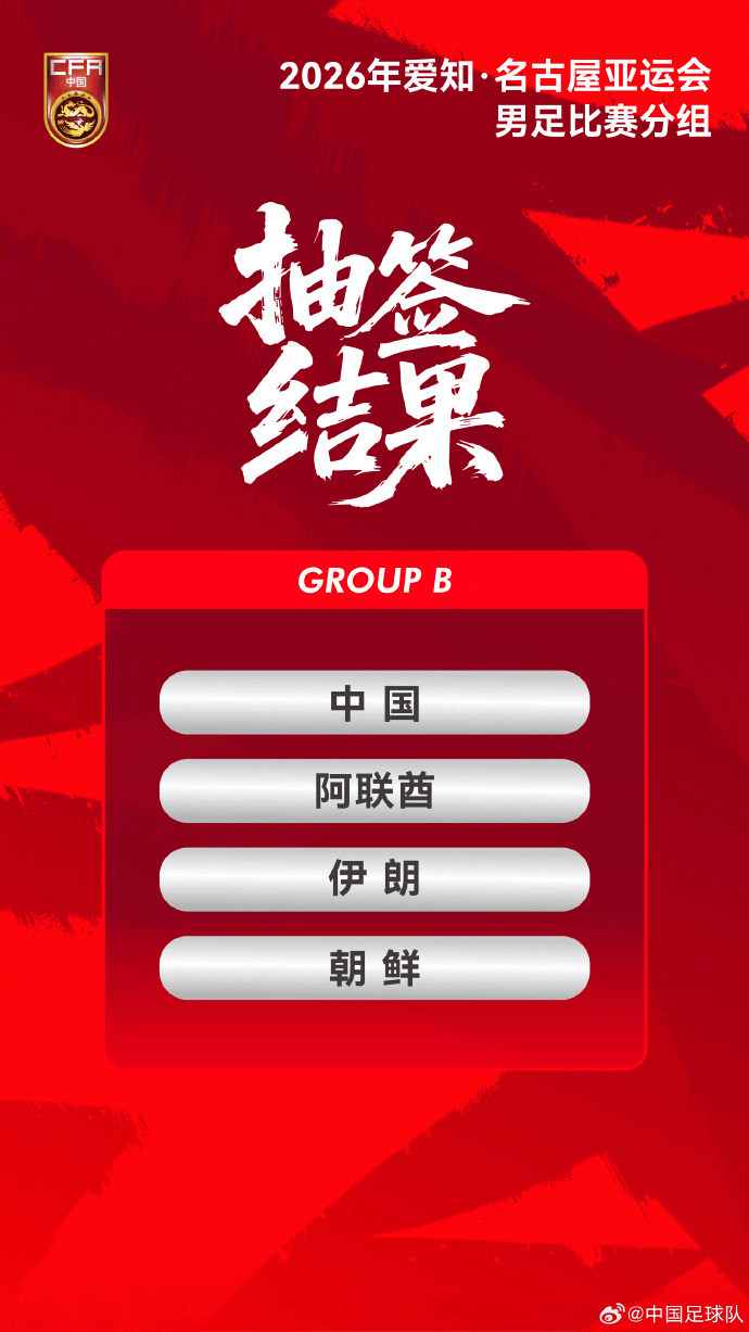 亚运会男足、女足抽签结果出炉，男足中国队与阿联酋、伊朗、朝鲜同组