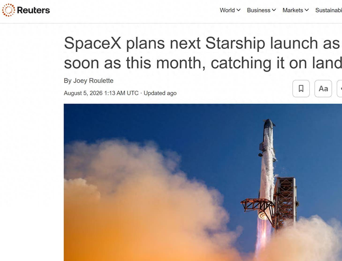 SpaceX预告星舰第14次试飞：首次挑战陆地回收上面级并部署星链V3卫星