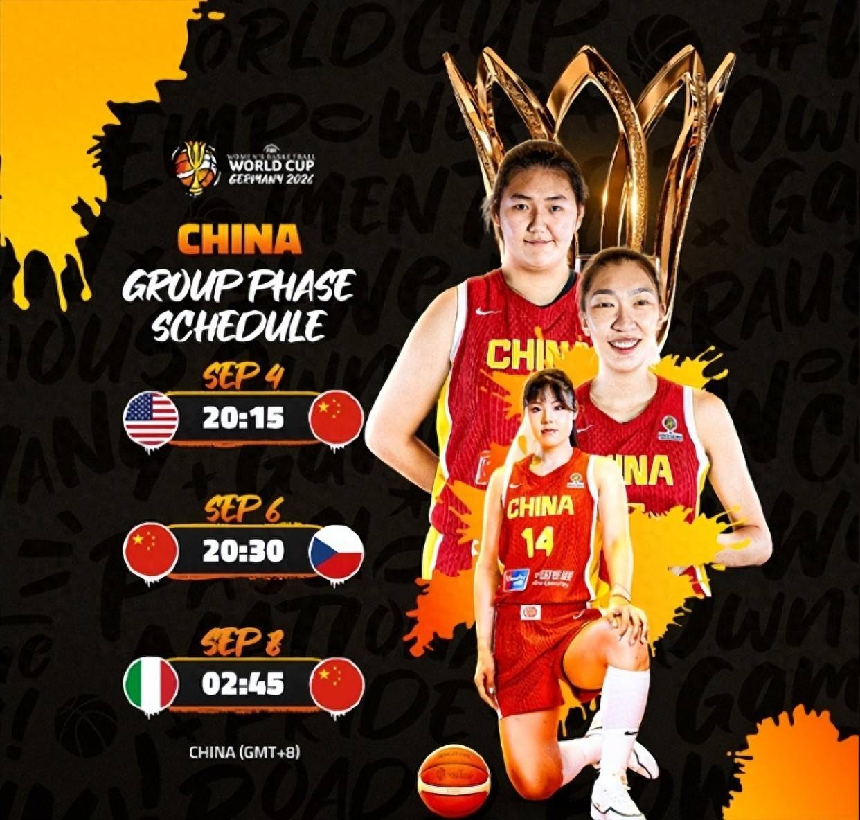 女篮世界杯官宣赛程：中国女篮9月4日战美国 6日战捷克8日战意大利