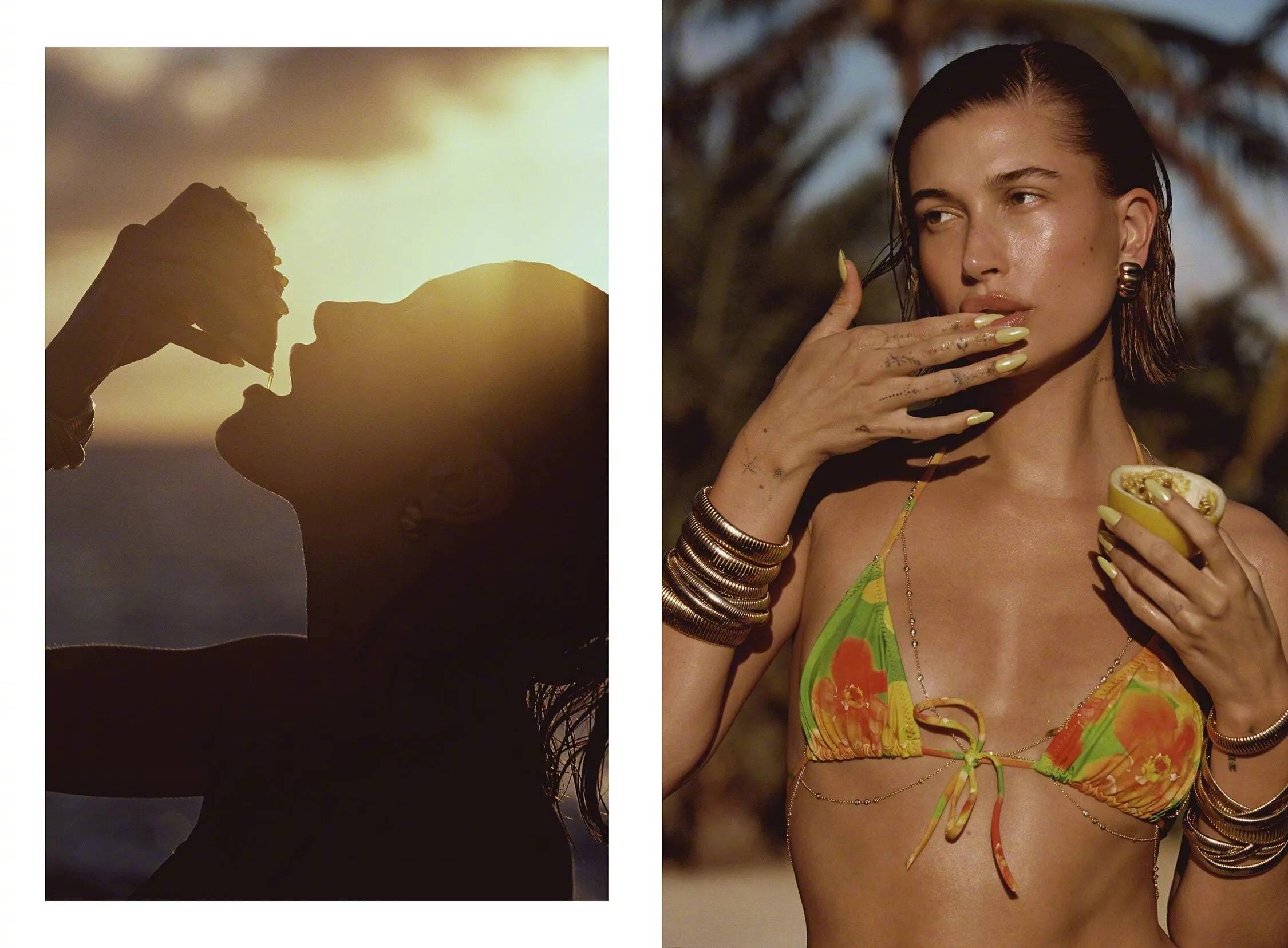 海莉海边大片好意思感弥散 热辣躯壳展现性感度假风情